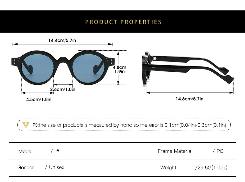 45g Weight Full Frame Glasses Structure Sunglasses Classification PC, UV400 Protection Lens Material Round Frame Glasses Style Travel, Daily Occasion Color Block Pattern All Seasons Season Unisex Gender Casual, Simple Style Style Blue Color Casual Simple Style Color Block PC UV400 Protection Round Frame Full Frame Women's Sunglasses 3
