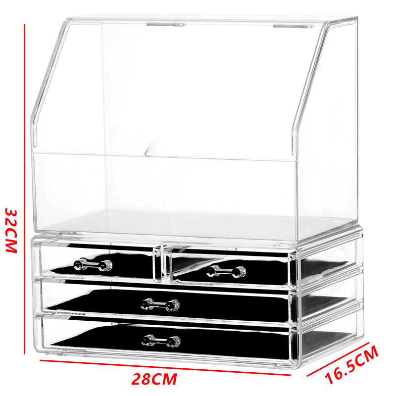 Caja de almacenamiento de cosméticos tipo cajón lujoso acrílico gabinete de almacenamiento de productos de cuidado de la piel con cubierta de gran capacidad estante de escritorio