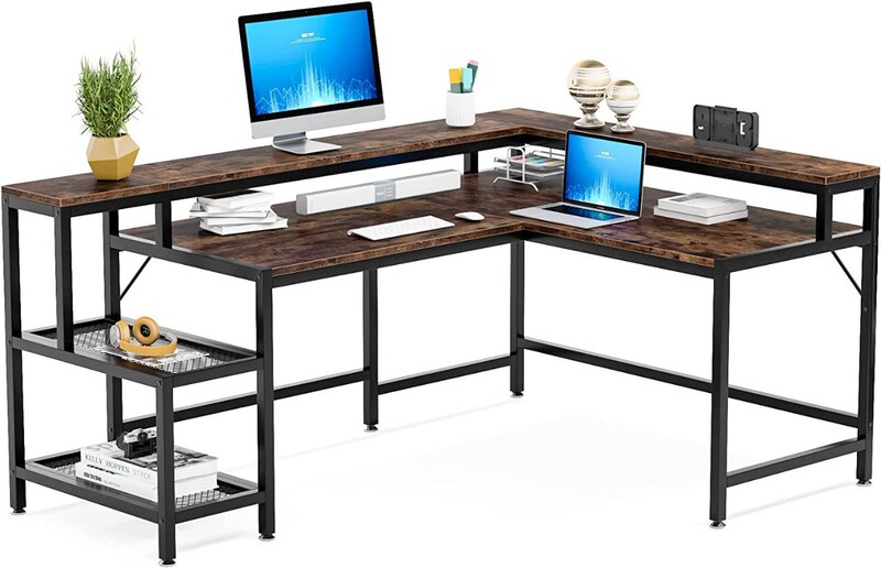 Cross-border special for corner L-shaped computer desk steel-wood structure with monitor stand desk large desktop study desk