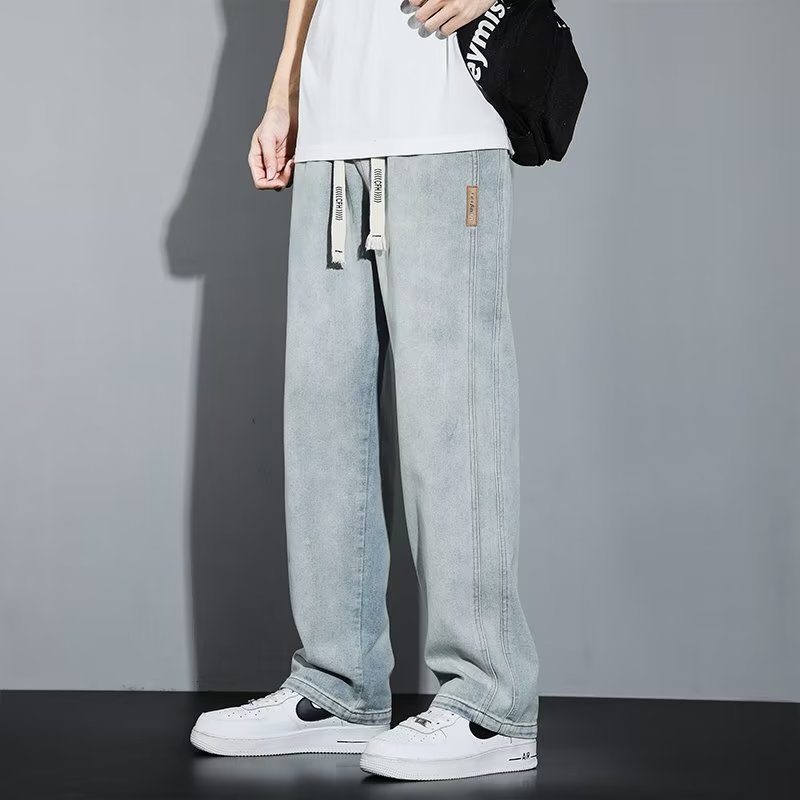 Moda juvenil, tendencia literaria, pantalones perezosos, jeans, hombres lavados 2024, primavera y verano, otoño, temperamento, nuevo estilo