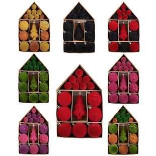 Amazon Christmas Tree Decoration 24 Pieces Velvet Flocking Special-Shaped House Gift Box Christmas Ball Pendant