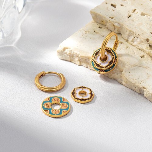 Vintage Colorful Enamel New Chinese Style Earrings with Drip Glaze Round Circle Ethnic Style Niche Luxury High-End Earrings for Wholesale