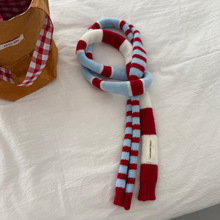 赵昭仪同款红白条纹腊肠围巾冬季高级感韩系百搭凹造型长条围脖