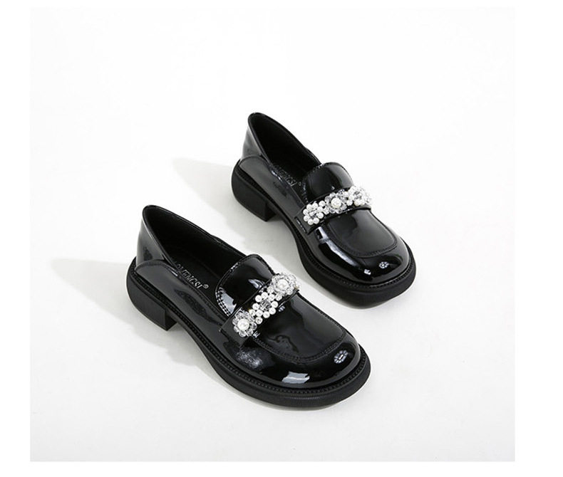 Giày Mary Jane nữ mũi tròn gót vuông gót 3–6 cm, giày lười da bóng cỡ lớn — Màu đen chi tiết 23