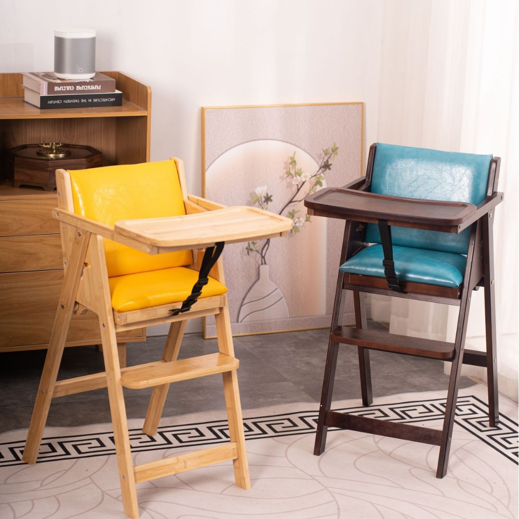 Foldable Children's Solid Wood Dining Chair Home Baby Multi-Functional Wooden Dining Table and Chair Baby Eating Wooden Chair