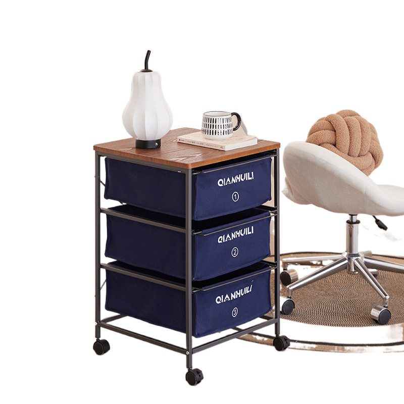 Cajón combinado de lona de hierro forjado retro de estilo simple, gabinete de varias capas, percha, estante de almacenamiento, gabinete móvil de acabado debajo de la mesa