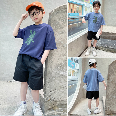 童装2021夏季新款男童套装韩版中大童帅气男孩时尚休闲短袖套装潮
