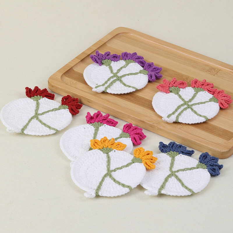 跨境新品钩针材料包浮雕鲜花杯垫系列手工diy材料包跨境支持代发