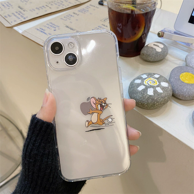 Чехол для iPhone Apple 13, прозрачный мягкий TPU, милый принт Том и Джерри, защита от падения