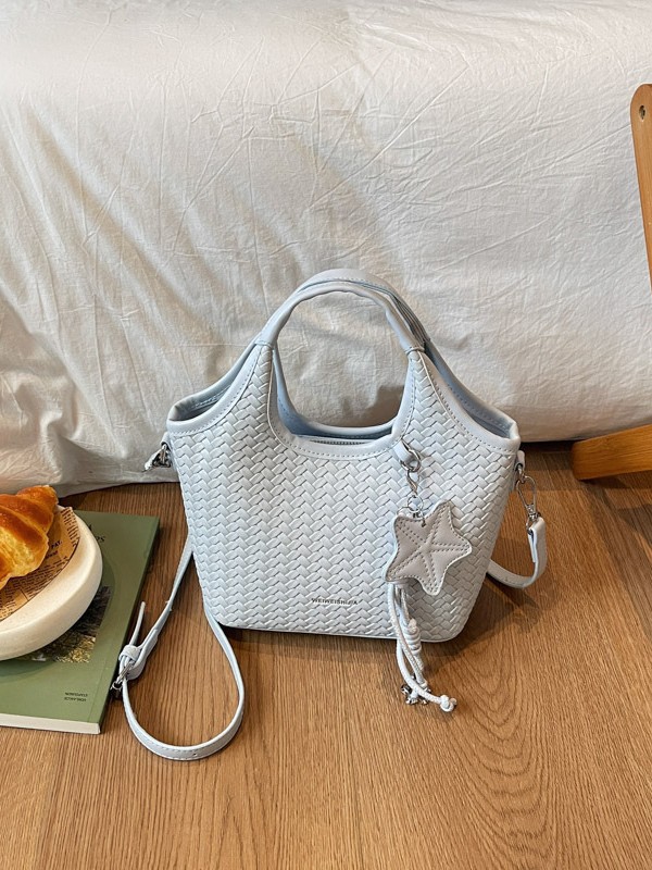 Ventas calientes nuevas bolsas de cubo retro de gran capacidad de moda tejida canasta de verduras bolsa de mano de viaje de hombro