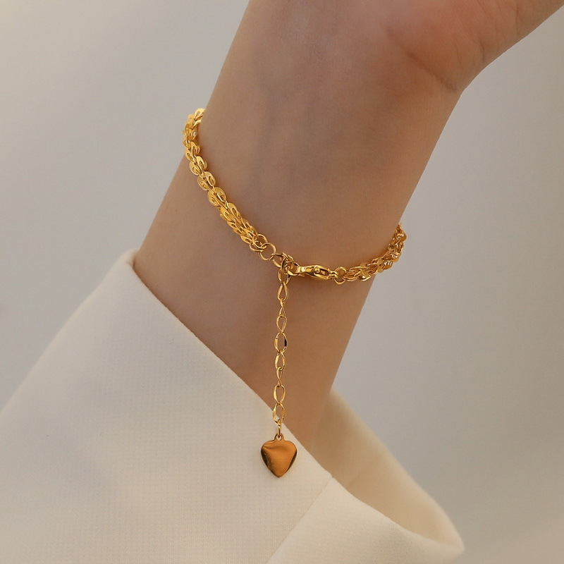 Bracelets, Necklace Classification Fashion Heart Shape Solid Color Titanium Steel Inlaid Gold Bracelets Necklace