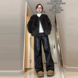 辣妹复古垂感皮裤女秋冬新款高腰显瘦阔腿皮裤宽松小个子休闲裤