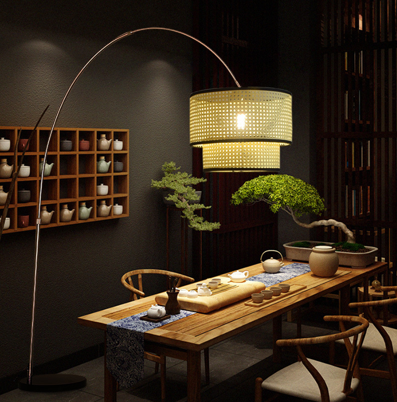 Chinese-style floor lamp fishing lamp Zen tea room living room bedroom study sofa side Chinese-style Japanese-style arc lamp