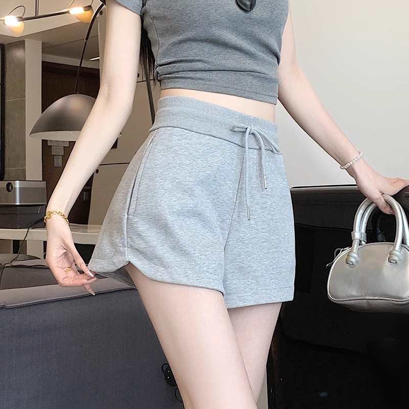 运动短裤女夏季小个子美式松紧腰显瘦直筒阔腿卫裤防走光休闲裤子
