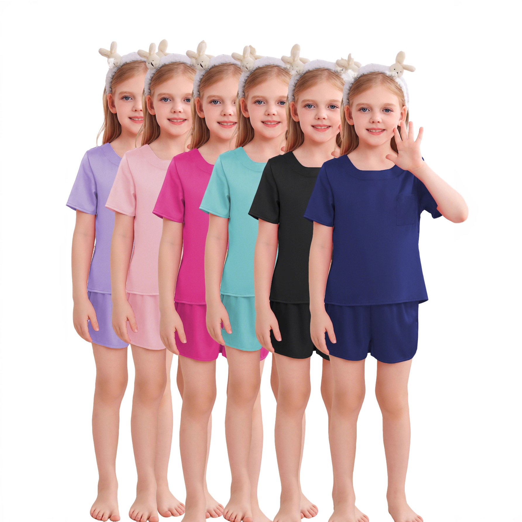 Cross-Border European and American New Children's Pajamas 2-Piece Set Girls Baby Home Clothes Short-Sleeved Shorts Silks and Satins Pajamas Set