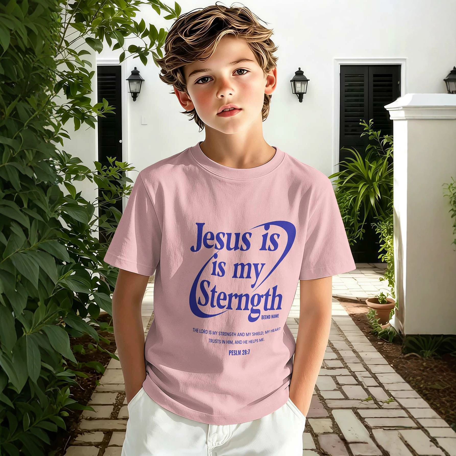 T-shirt court pour garçon avec impression texte 3D, haut d'été rose décontracté à col rond pour enfants plus âgés,_voghion.com