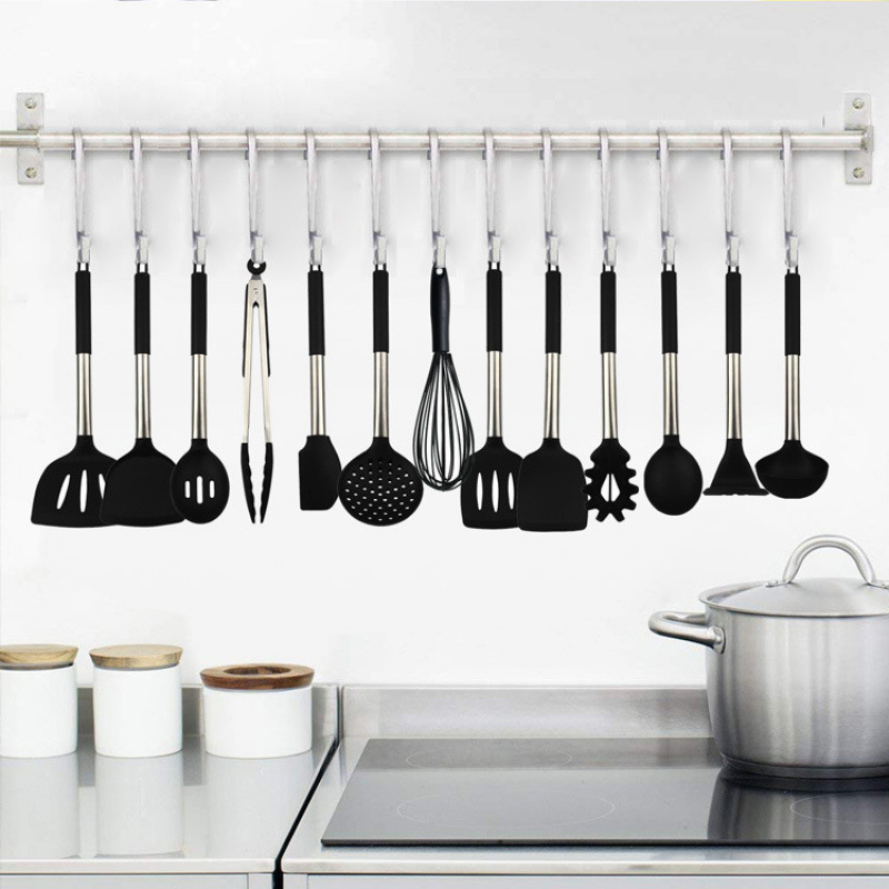 Juego de utensilios de cocina de silicona de cocina 14 piezas de espátula de cuchara con fugas