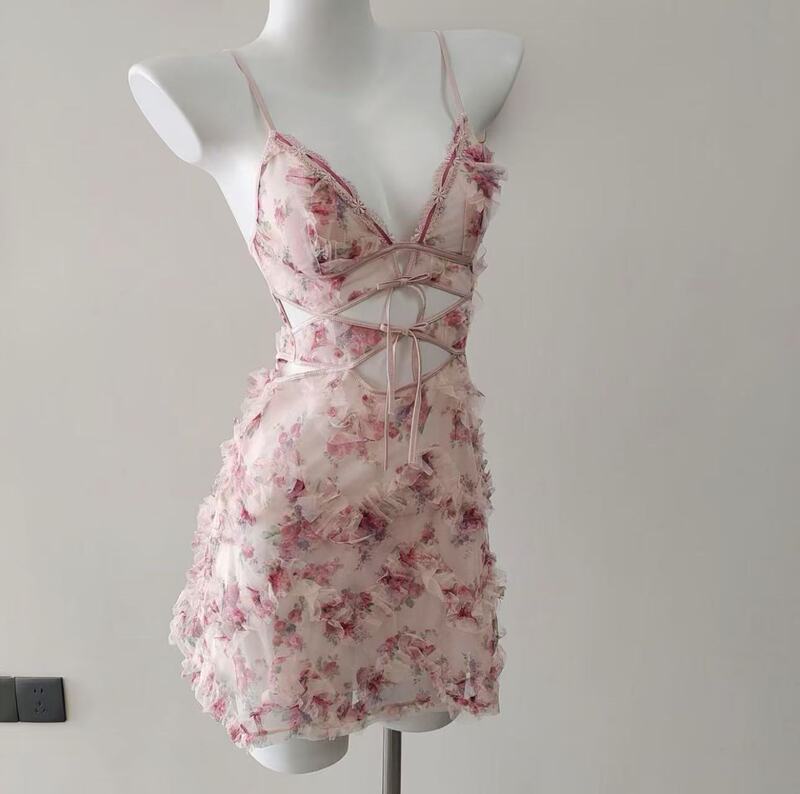 New Style Pure Desire Seductive Nightgown with Straps, High-End Nightdress with Hollow Lace, Sexy Lingerie