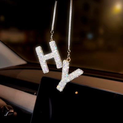 Car hanging Car Hanging Ornament, Clay Rhinestone - pendant-2-letters-remark-letters-when-placing-order