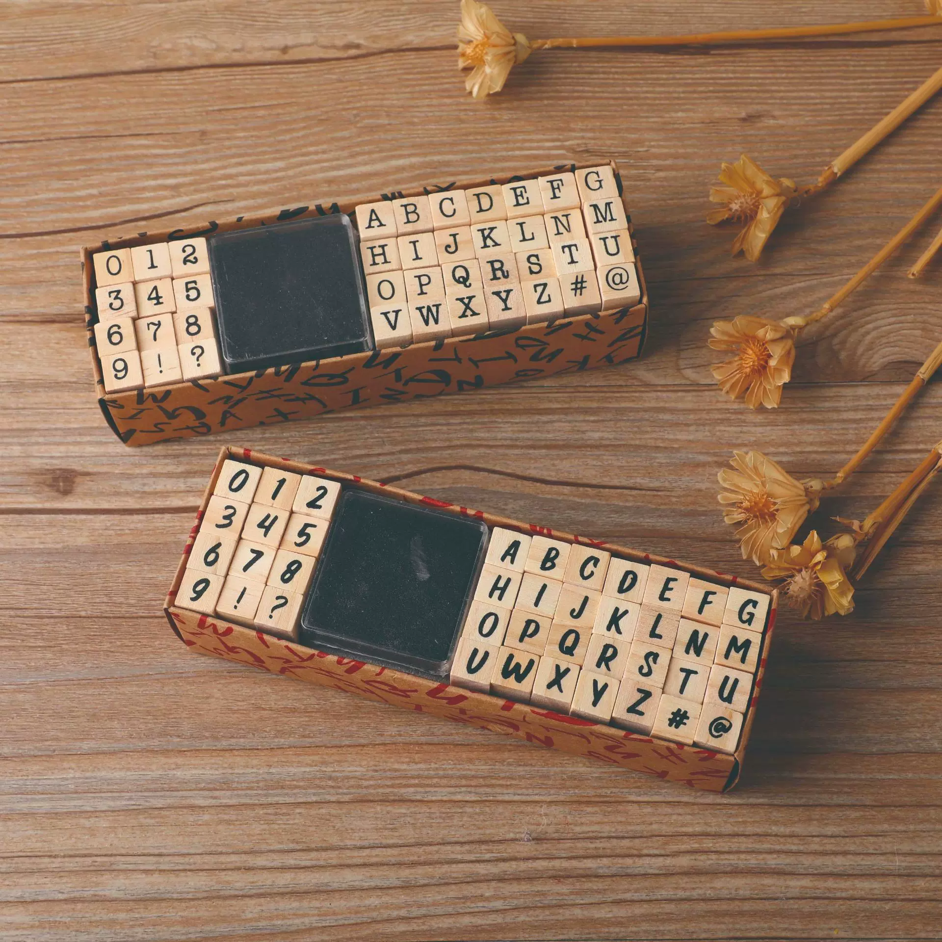 DIY木质手账印章数字字母符号日记小印章套装送印泥手账工具批发