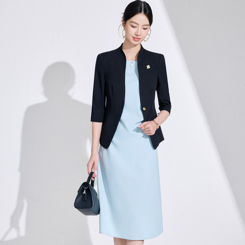 Spring and Autumn New Style Three-Quarter Sleeve Blazer for Women, Professional and Elegant Slim-Fit Suit Dress Two-Piece Set