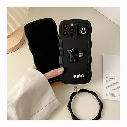 Cartoon Cool Black Series Bear Coffee Resin Accessory Phone Case Hairpin Hole Shoes Cream Adhesive Material PJ754