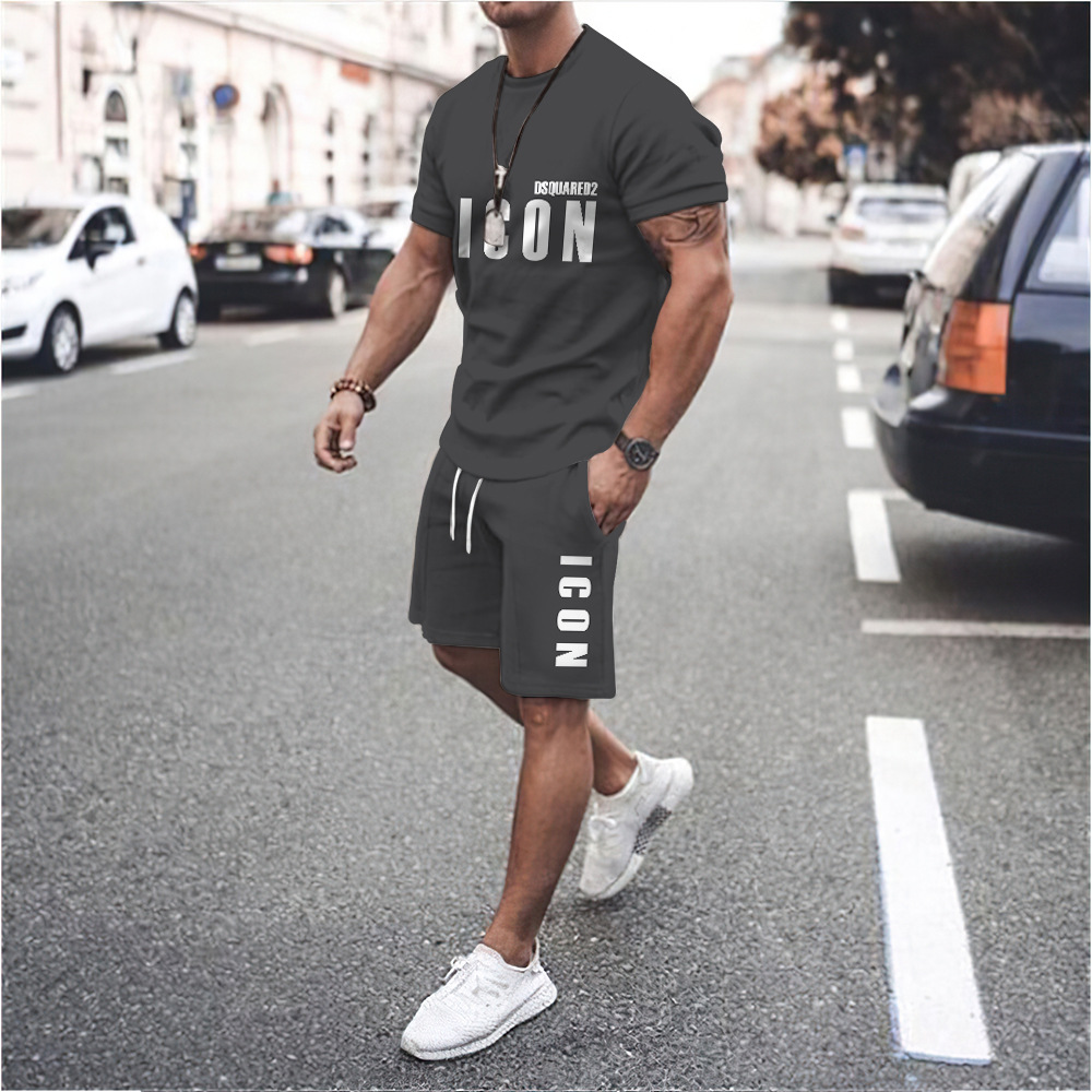 2023 nuevos deportes casuales camiseta de los hombres de verano de fitness shorts camiseta traje de running traje de manga corta de los hombres de comercio exterior