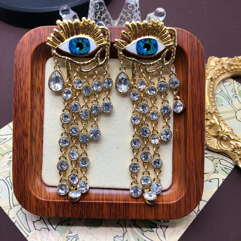 27g Weight Zircon Inlay Material 1 Pair Elegant Retro Devil's Eye Plating Inlay Alloy Zircon Drop Earrings