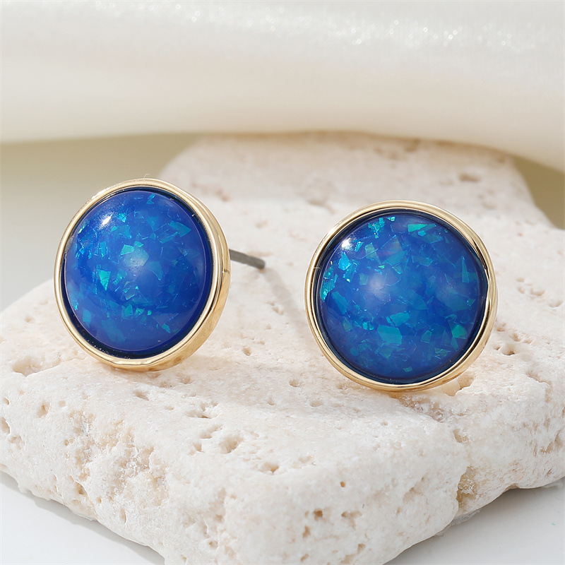 European Cross-Border Sold Jewelry Bohemian Retro Simple round Resin Earrings Opal Geometric Ear Stu