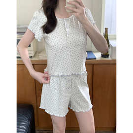 韩国ins夏季韩系棉小碎花圆领家居服睡衣套装