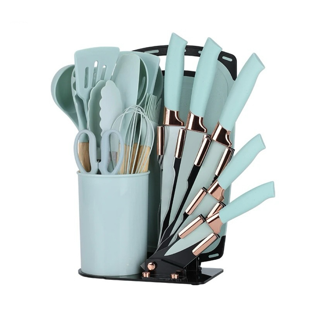 Comercio exterior suministro transfronterizo utensilios de cocina de silicona 20 piezas cuchillo de cocina antiadherente espátula cuchara de sopa traje de herramientas de cocina