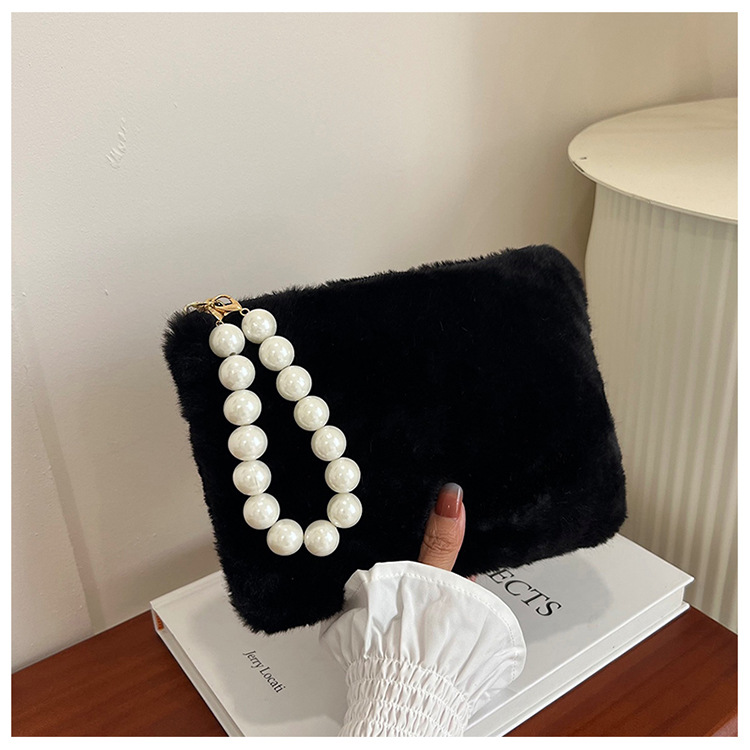 135g Weight Synthetic Leather Lining Material Pearls, Sewing Thread Fashion Element Zipper Closure Type Top Handle Strap Type Handbag Bags Type Casual, Shopping Occasion Plush Material Solid Color Pattern Winter Season Women's Gender Elegant Style Square Shape Women's Plush Solid Color Elegant Pearls Sewing Thread Square Zipper Handbag 13