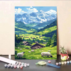 新疆阿勒泰の美しい景色のデジタル油絵diy手作りの色を塗って癒します。