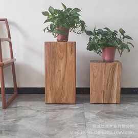 侘寂风老榆木方形木墩子茶几创意酒店边几角几摆件民宿玄关底座