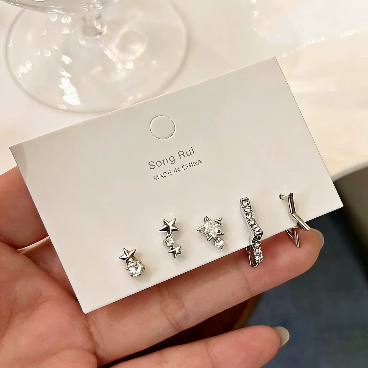 Earrings set 6-piece, European style simple elegant, metal fashion studs and dangles