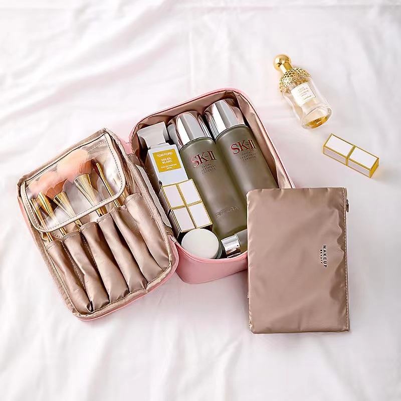Bolsa de cosméticos de viaje bolsa de almacenamiento de cosméticos de alto aspecto caja portátil de gran capacidad bolsa de almacenamiento de cepillo cosmético impermeable