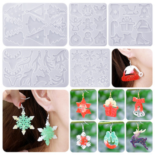 diy Crystal Drop Glue Christmas Series Pendant Earrings Mold Christmas Tree Snowflake Lin Antler Earrings Silicone Mold