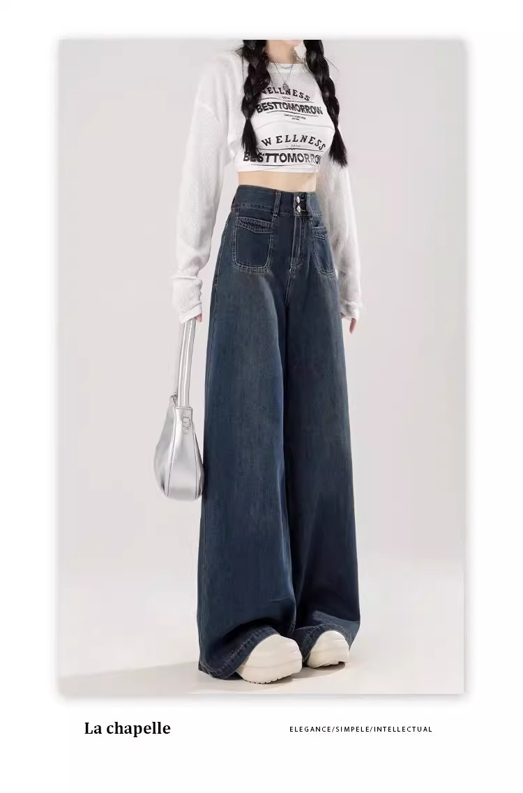 Dam jeans med hög midja och breda ben i denim relaxed fit_voghion.com