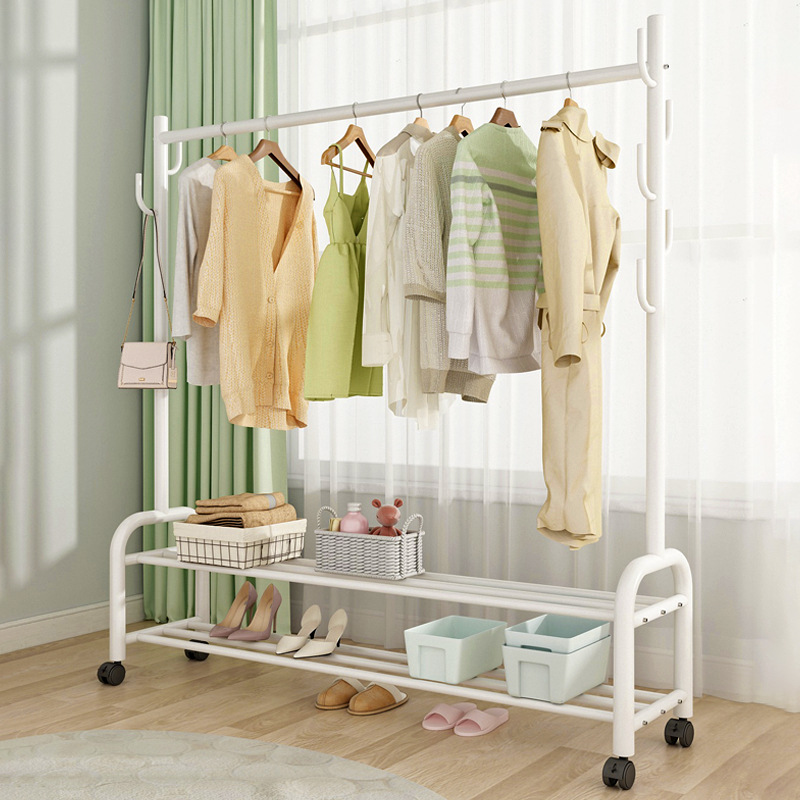 Outdoor clothes rack, floor-mounted hanging bag rack, household drying rack, balcony bedroom hanger, indoor simple single-pole coat rack