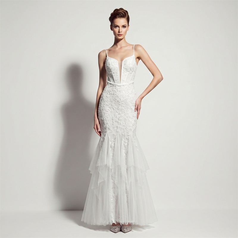 35107 # 2026 Foreign Trade High-End Fishtail Slim-Fit Evening Dress Bride's Wedding Toast Dress High-End Banquet Annual Meeting Dress