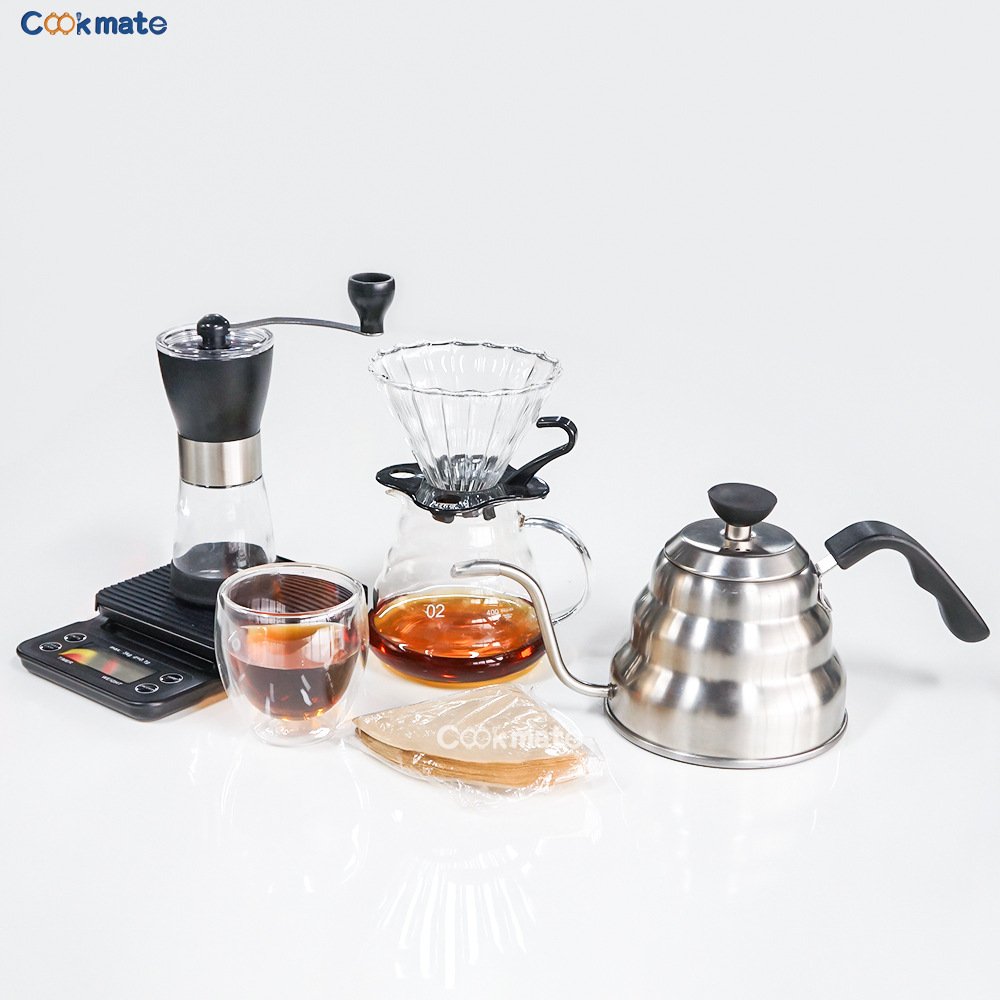 Conjunto de café de lavado de mano portátil, molinillo de frijoles de mano, caja de regalo, olla de lavado de mano doméstica para compartir, combinación al aire libre de taza de lavado de soja