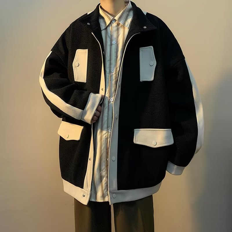 Marca de moda juvenil otoño e invierno nueva chaqueta hombre holgado gran bolsillo tendencia calle frita hermosa chaqueta de cuello alto de todo fósforo