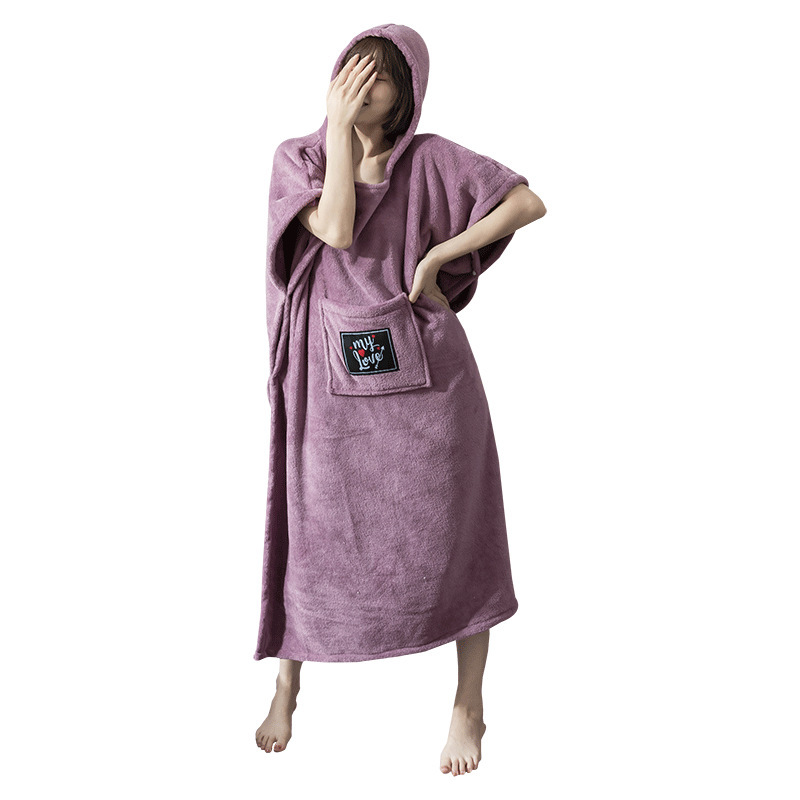 (2개) 새로운 소프트 코튼 벨벳 목욕 가운 겨울 봉제 잠옷 보라색 성인 플러스 벨벳 잠옷
