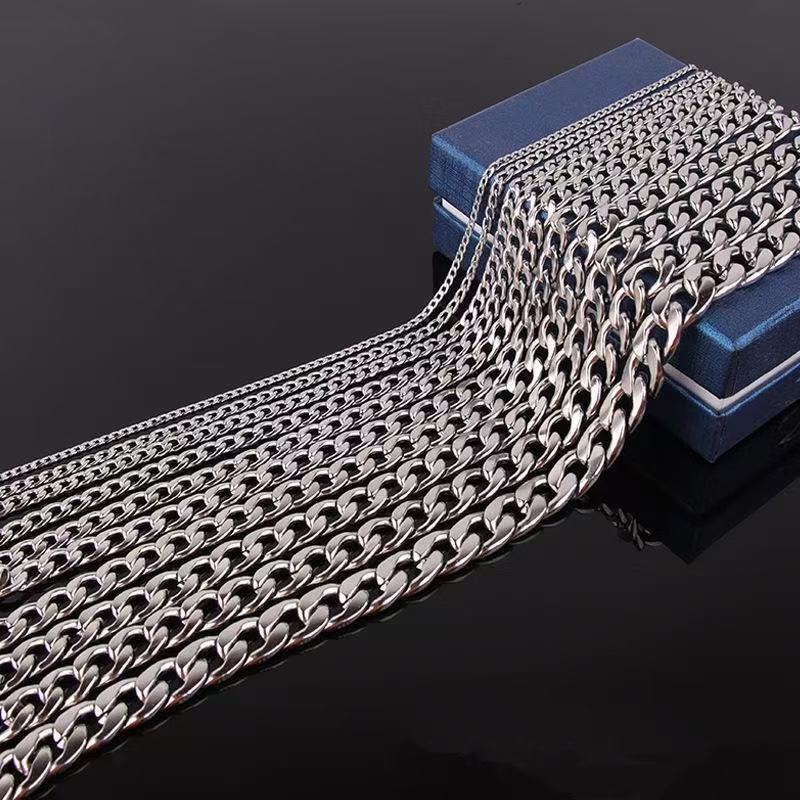Cross-Border European and American Nk Stainless Steel Silver Chain Bracelet Simple and Domineering Hiphop Hip-Hop Trendy Men's Fashion Cuban Necklace Cross-Border European and American Nk Stainless Steel Silver Chain Bracelet Simple and Domineering Hiphop Hip-Hop Trendy Men's Fashion Cuban Necklace
