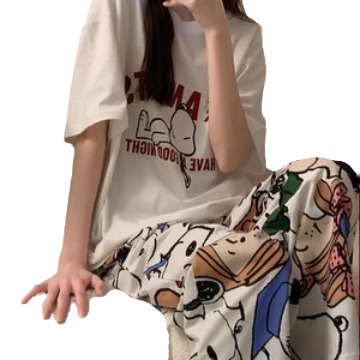 INS pijamas verano linda chica Snoopy manga corta pantalones impresos completos más tamaño casual ropa de abrigo homewear traje