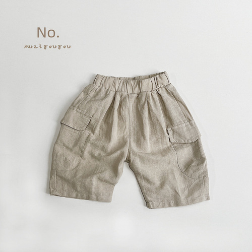 Cotton Linen Trendy Style Summer Boys' Seven-Eighth Pants Children's Casual Workwear Shorts Girls' Day-Style Korean Version Pants Trend