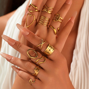 (Wholesale), fashionable geometric ring stainless steel hip-hop style, European style, does not fade