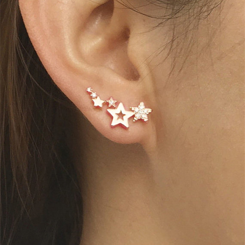 Simple Fashion Zircon Star Ear Clip Geometric Diamond Metal Earrings Wholesale display picture 1