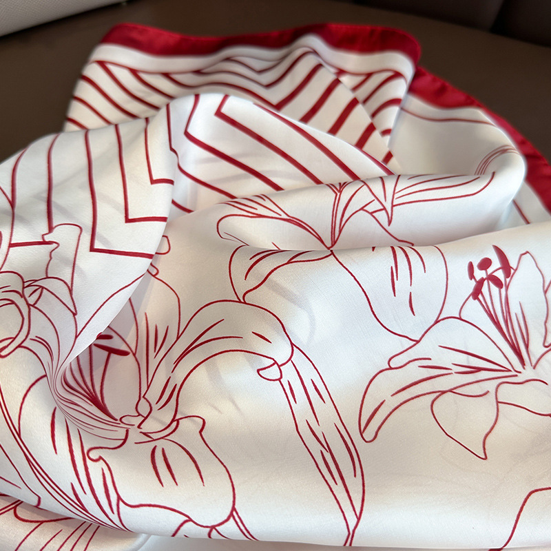 50g Weight Silk Scarf Classification Holiday, Daily Occasion Imitated Silk Material Stripe, Flower Pattern All Seasons Season Women's Gender Simple Style Style Women's Simple Style Stripe Flower Imitated Silk Silk Scarf 5