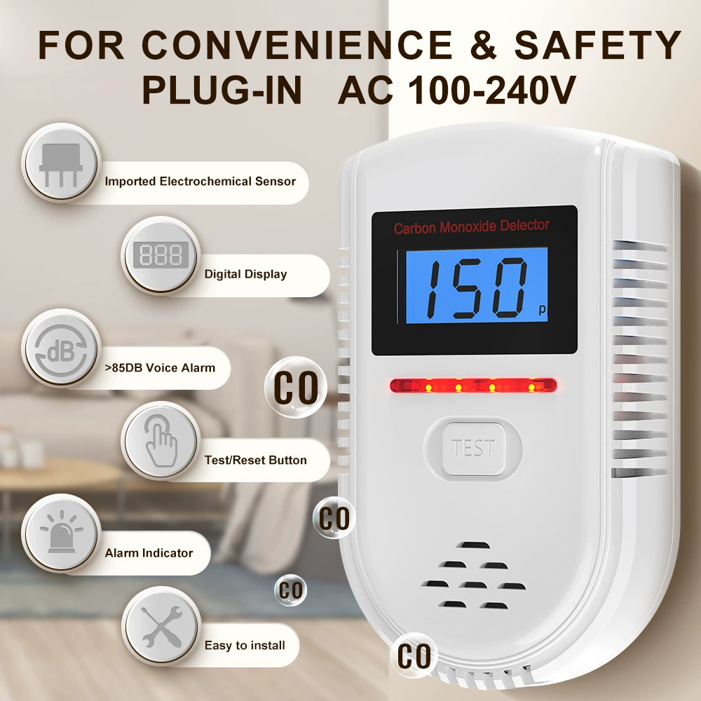 Трансграничный Amazon AliExpress домашний подключаемый детектор угарного газа для кемпинга, обнаружение угольного дыма и газа